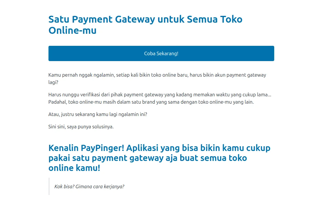 PayPinger: Satu akun payment gateway untuk semua toko online-mu.